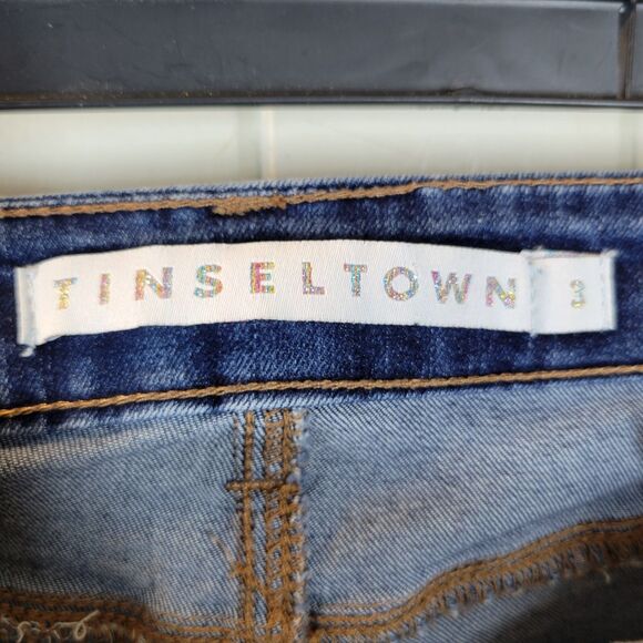 Tinseltown Womens Size 3 Blue Solid Knee Ripped Skinny Jeans - Picture 7 of 11